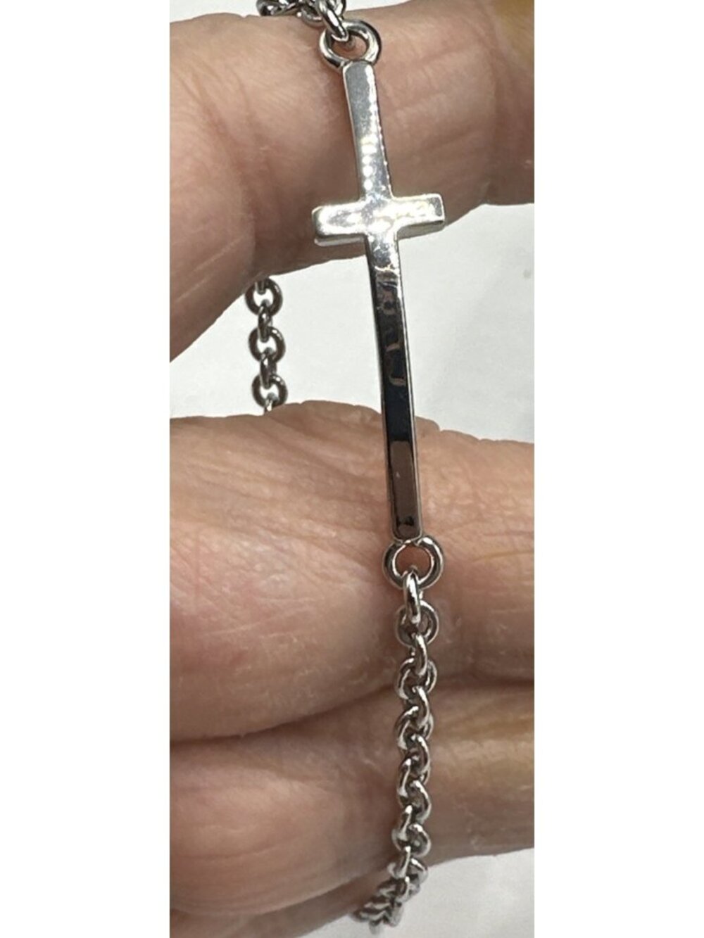 rustic cuff silver tone side ways cross chain link 7” - Picture 6 of 7